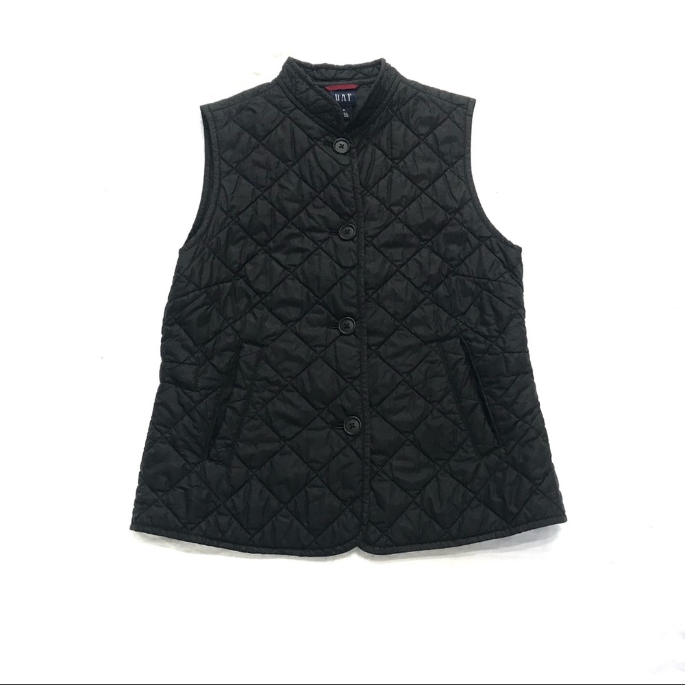 GAP- Black Quilted Button Up Vest With Pockets